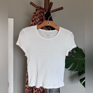 American Eagle Outfitters White Textured Short Sleeve Top